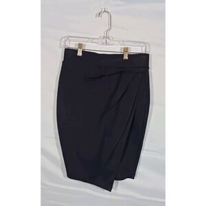 Puweer Women's Small Navy Blue Shaped Ruched Midi Pencil Skirt Rayon Blend NWT